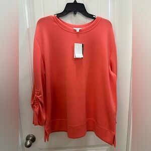 NWT Westbound Coral Soft Touch comfy blouse with Ruched Sleeves size 1x